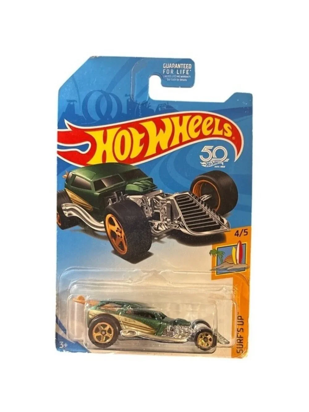 Die Cast Hot Wheels 50th Anniversary Surf Crate Surfs Up Car 4/5 Green Chrome